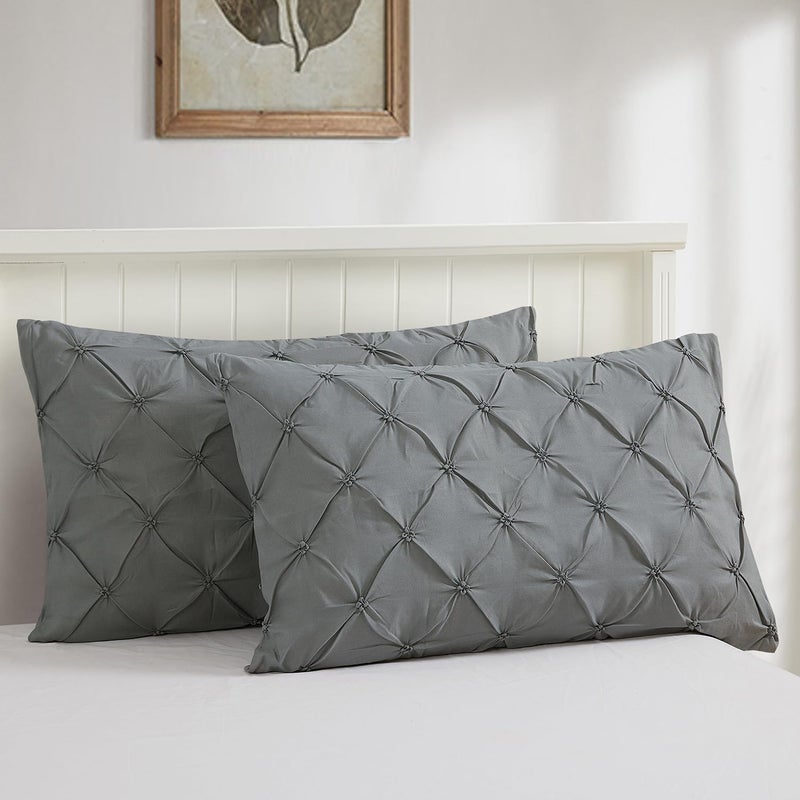 Vaulia Lightweight Soft Microfiber Pillow Shams, Well Crafted Pinch Pleat, King Size (20x36) Grey Color 2 Pack - Image 1